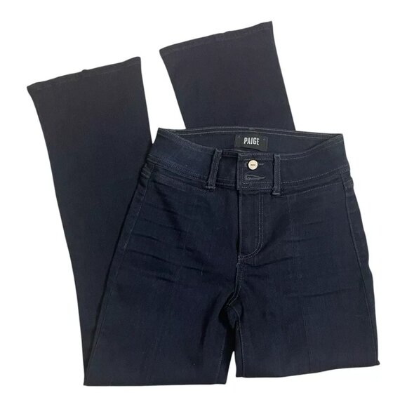 Paige Jeans CLAUDINE 24 Petite Slit Flare Ankle Stretch Dark Blue - Picture 1 of 9